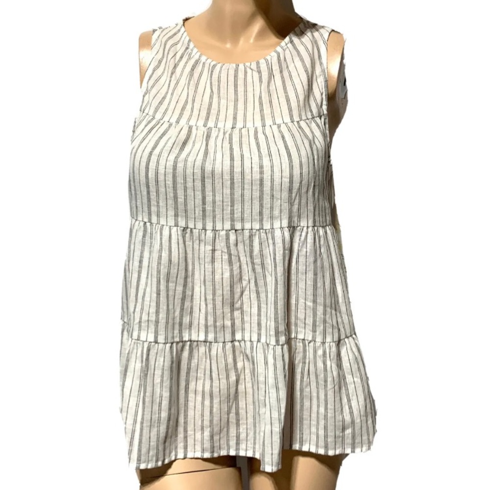 A.n.a Women's Sleeveless Striped Tiered Top  Size S Linen Blend